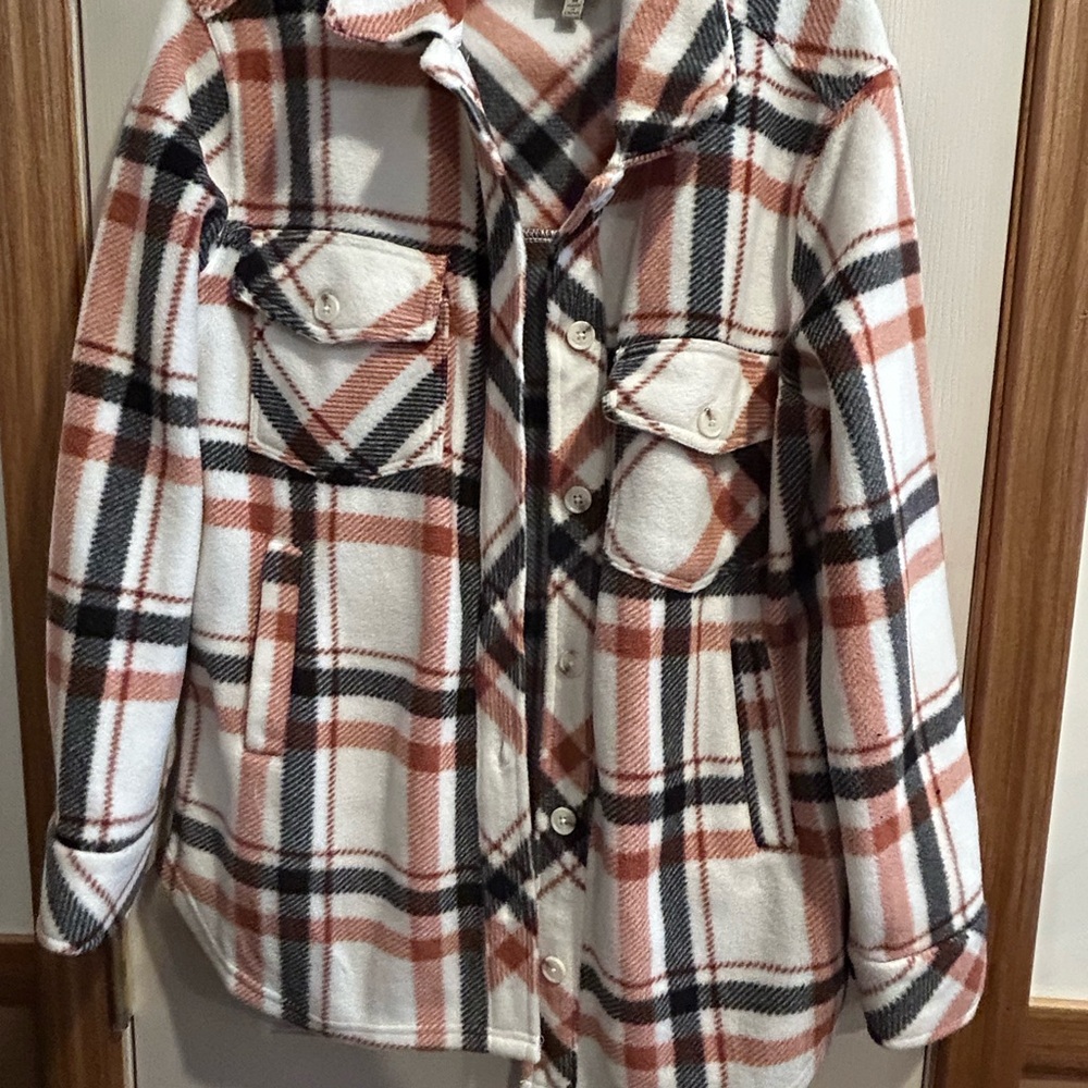 Como Vintage White and Brown Plaid Teddy Jacket